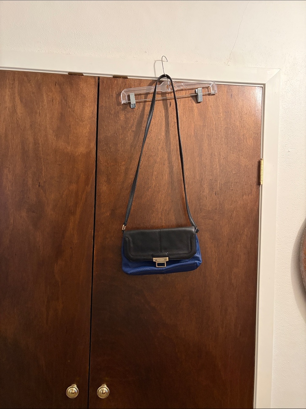 Calvin Klein Black and Blue Leather Shoulder Bag